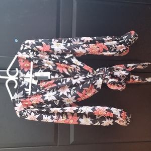Buffalo David Button floral print sheer wrap top.